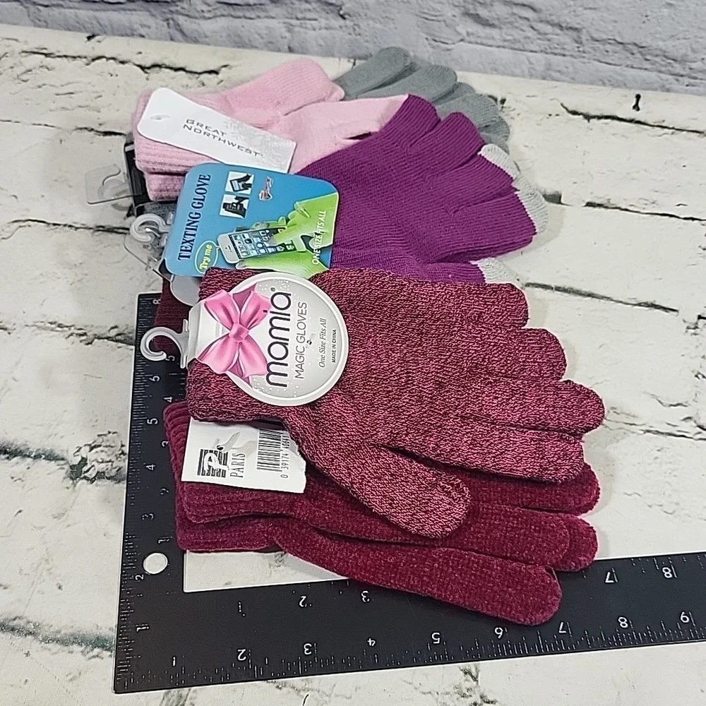 Womens Knit Gloves One Size Lot Of‎ 6 Pairs Warm Tech All New